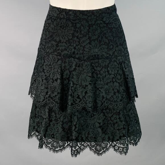 MONIQUE LHUILLIER Size 8 Black Cotton Blend Lace Layered Knee Length Skirt - Picture 1 of 4